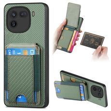 Per vivo iQOO 12 Custodia per telefono con supporto a portafoglio verticale in fibra di carbonio (verde)