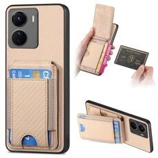 Custodia per telefono con supporto a portafoglio verticale in fibra di carbonio per vivo Y16 (cachi)
