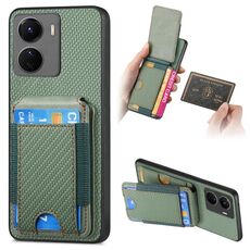 Per vivo Y16 Custodia per telefono con supporto a portafoglio verticale in fibra di carbonio (verde)
