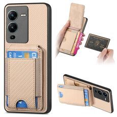 Custodia per telefono con supporto a portafoglio verticale in fibra di carbonio per vivo V25 Pro (cachi)
