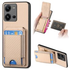 Custodia per telefono con supporto a portafoglio verticale in fibra di carbonio per vivo V25 (cachi)