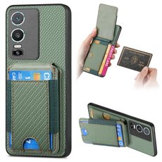 Custodia per telefono con supporto a portafoglio verticale in fibra di carbonio per vivo Y76 (verde)