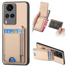 Per vivo X60 Custodia per telefono con supporto a portafoglio verticale in fibra di carbonio (cachi)