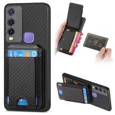 Per vivo Y50 Custodia per telefono con supporto a portafoglio verticale in fibra di carbonio (nero)
