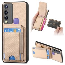 Custodia per telefono con supporto a portafoglio verticale in fibra di carbonio per vivo Y50 (cachi)