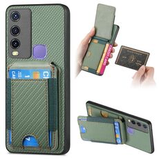 Per vivo Y50 Custodia per telefono con supporto a portafoglio verticale in fibra di carbonio (verde)