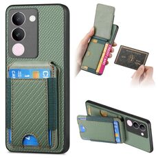 Per vivo S17 / S17 Pro / V29 Custodia per telefono con supporto a portafoglio verticale in fibra di carbonio (verde)