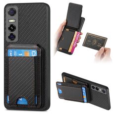 Per vivo Y73s 5G / S7e Custodia per telefono con supporto a portafoglio verticale in fibra di carbonio (nero)