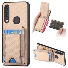 Per vivo Y12 / Y15 / Y17 / Y3 Custodia per telefono con supporto a portafoglio verticale in fibra di carbonio (cachi)