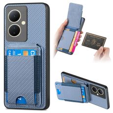 per vivo V29 Lite/Y78+ Custodia per telefono con supporto a portafoglio verticale in fibra di carbonio (blu)