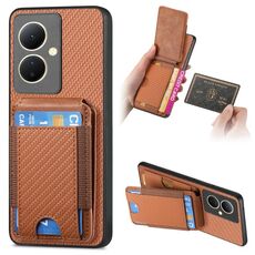Custodia per telefono con supporto a portafoglio con vibrazione verticale in fibra di carbonio per vivo V29 Lite/Y78+ (marrone)