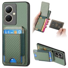 Custodia per telefono con supporto a portafoglio verticale in fibra di carbonio per vivo V29 Lite/Y78+ (verde)