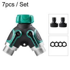 7 pezzi / set Splitter per tubi dell'acqua con connettori rapidi in metallo bidirezionali di tipo Y con capezzolo (stile UE)