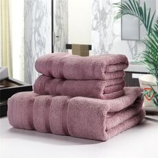 Set di 3 asciugamani morbidi e morbidi in peluche, in fibra di bambù, in cotone, per il bagno (viola scuro)
