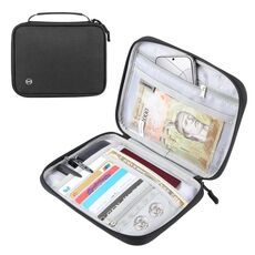 Portafoglio portapassaporto HAWEEL, portadocumenti, porta carte di credito con manico (nero)