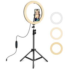 PULUZ 11,8 pollici 30 cm luce + 1,1 m supporto per treppiede superficie curva tipo C 3 modalità dimmerabile doppia temperatura colore LED anello vlogging luce video kit di trasmissione dal vivo con morsetto per telefono (nero)