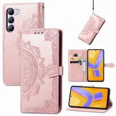 Per vivo V40 SE Custodia per cellulare in pelle con fiore mandala in rilievo (oro rosa)