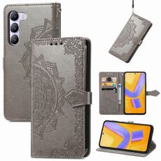 Custodia per telefono in pelle goffrata con fiori mandala per vivo V40 SE (grigio)