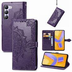 Custodia per telefono in pelle con motivo floreale mandala per vivo V40 SE (viola)