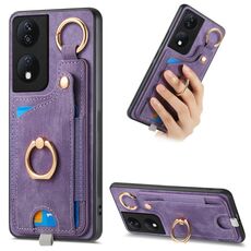 Per Honor X7b Custodia per telefono con borsa per carte ad anello retrò con sensazione di pelle e anello per appendere (viola)