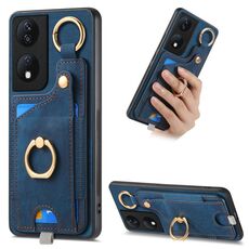 Per Honor X7b Custodia per telefono con anello e anello di sospensione in stile retrò (blu)