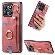 Per Honor X8b Custodia per telefono con sacchetto per carte ad anello retrò con sensazione di pelle e anello per appendere (rosa)