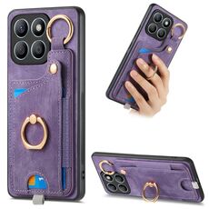 Per Honor X8b Custodia per telefono con borsa per carte ad anello retrò con sensazione di pelle e anello per appendere (viola)