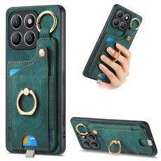 Per Honor X8b Custodia per telefono con borsa per carte ad anello retrò con sensazione di pelle e anello per appendere (verde)