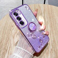 Per OPPO Reno 12 Pro Global Gradient Glitter Immortal Flower Ring Custodia per telefono all-inclusive (viola)