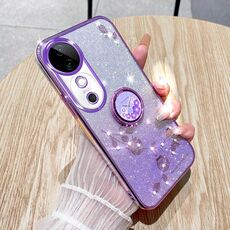 Custodia per telefono all-inclusive con anello floreale immortale con glitter sfumati per vivo S19 (viola)