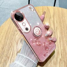 Custodia per telefono all-inclusive con anello floreale immortale con glitter sfumati per vivo S19 (rosa)