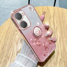 Per vivo Y03 4G Global Gradient Glitter Immortal Flower Ring Custodia per telefono all-inclusive (rosa)
