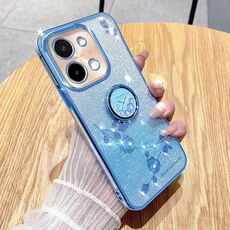 Custodia per telefono all-inclusive con anello floreale immortale con glitter sfumato per vivo Y28 4G (Bule)