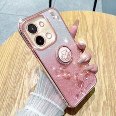 Per vivo Y28 4G Gradient Glitter Immortal Flower Ring Custodia per telefono all-inclusive (rosa)