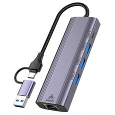 T513 Docking station da USB-A/Tipo-C a USB 3.0 x 3 + USB-C + adattatore per laptop Gigabit