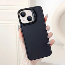 Per iPhone 15 Plus Custodia per telefono antiurto con supporto per telaio dell'obiettivo (nero)