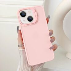 Per iPhone 15 Plus Custodia per telefono antiurto con supporto per telaio dell'obiettivo (rosa)