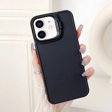 Per iPhone 12 Custodia per telefono antiurto con supporto per telaio dell'obiettivo (nera)