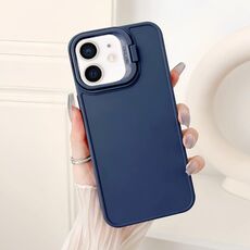 Per iPhone 12 Custodia per telefono antiurto con supporto per telaio dell'obiettivo (blu)