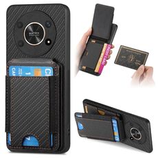 Per Honor X30 / X9 5G Custodia per telefono con supporto a portafoglio verticale in fibra di carbonio (nera)