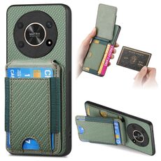 Per Honor X30 / X9 5G Custodia per telefono con supporto a portafoglio verticale in fibra di carbonio (verde)