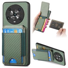 Custodia per telefono con supporto a portafoglio verticale in fibra di carbonio per Honor Magic4 Pro (verde)