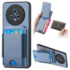 Per Honor Magic5 Custodia per telefono con supporto a portafoglio verticale in fibra di carbonio (blu)