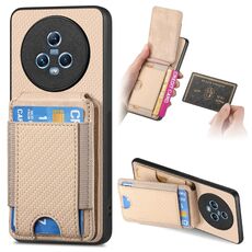 Custodia per telefono con supporto a portafoglio verticale in fibra di carbonio Honor Magic5 (cachi)