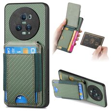 Per Honor Magic5 Pro Custodia per telefono con supporto a portafoglio verticale in fibra di carbonio (verde)