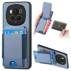 Per Honor Magic6 Pro Custodia per telefono con supporto a portafoglio verticale in fibra di carbonio (blu)