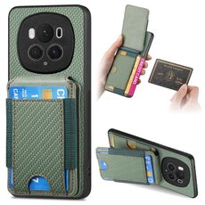 Per Honor Magic6 Pro Custodia per telefono con supporto a portafoglio verticale in fibra di carbonio (verde)