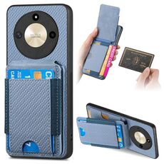 Custodia per telefono con supporto a portafoglio verticale in fibra di carbonio per Honor X40 / X9a (blu)