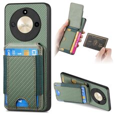 Per Honor X40 / X9a Custodia per telefono con supporto a portafoglio verticale in fibra di carbonio (verde)