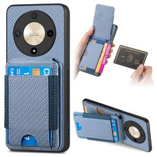Per Honor X9b Custodia per telefono con supporto a portafoglio verticale in fibra di carbonio (blu)